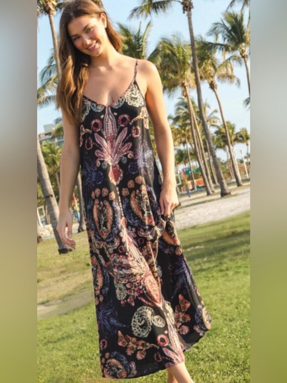NATURAL LIFE Black Paisley Maxi Dress with Pink and Cream Accents